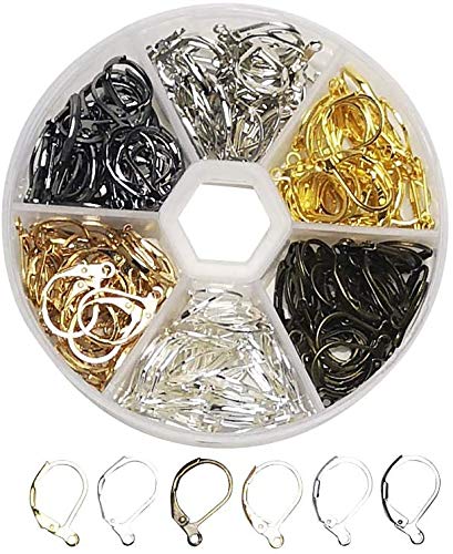 Chenkou Craft 180pcs in Box Assorted 6 Colors Lever Back Hoop Earring French Hook Ear Wire with Open Loop Jewelry Earring Making (Multi-Color, 5/8"(15mm))