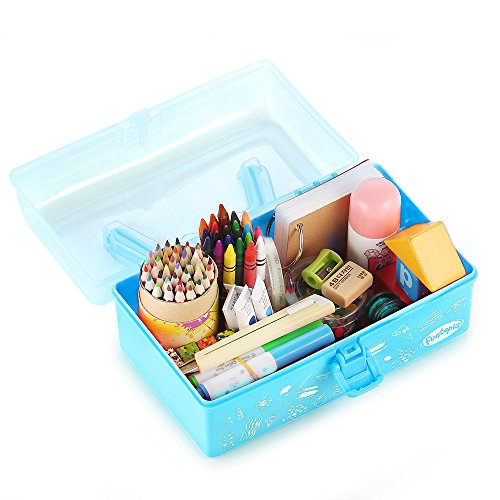 Funtopia Plastic School Supply Box, Art and Craft Storage Box, Tool Box for Kids, Children, Storage Container and Case with Latch and Handle, Perfect for Craft Items, Toys, Stationery and More - Blue