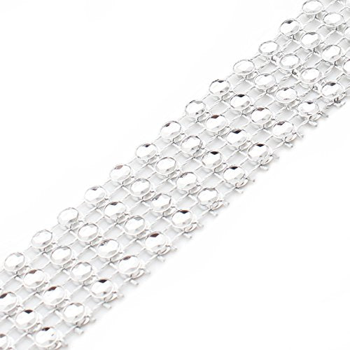 Benvo 4 Row 10 Yard Acrylic Bling Diamond Rhinestone Ribbon Wrap Roll for Wedding Cakes, Birthday Decorations, Baby Shower Events and Arts and Crafts Projects, 0.8”x 30FT, Silver