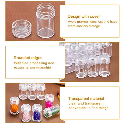 Blulu Clear Plastic Bead Storage Containers Set with 30 Pieces Storage Jars Diamond Painting Accessory Box Transparent Bottles with Lid for DIY Diamond, Nail and Other Small Items (1.85 x 1 Inch)