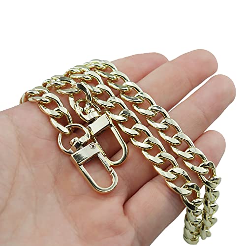 HEEHEE 31.5" Purse Chain Strap More Upscale Color Tone Wearing Comfortable 0.4" Wide Extra Thick Metal Flat Chains Replacement Straps with Buckles Light Gold 1 PCS for Shoulder Cross Body Handbag