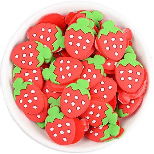 50 Pack Fruit Vegetable Plastic Charms Resin Flatbacks Buttons Beads Polymer Clay Beads for Miniature Fairy Garden Hair Accessories Home Decorations(Strawberry)