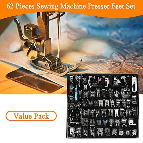 62pcs Sewing Machine Presser Foots Set, Sewing Machine Accessories Kit for Brother, Babylock, Singer, , Elna, Toyota Sewing Machines
