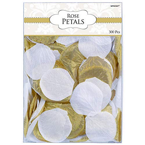 Amscan Gold & White Fabric Confetti Petals - 2" (Pack of 300) - Elegant Table Decorations for Weddings, Events & DIY Crafts