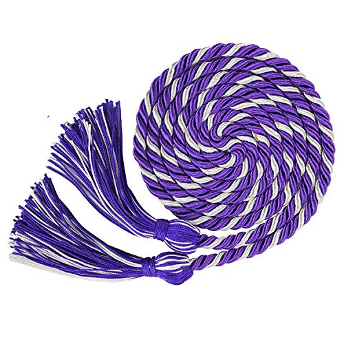 GraduatePro Graduation Honor Cord with Tassel 68" Long for Bachelor Gown Master Doctoral Purple White
