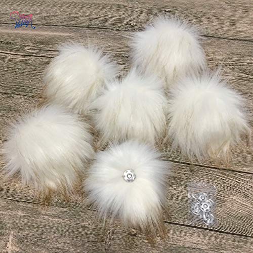 Furryvalley Faux Fur Pompom 6pcs DIY Crafts Fluffy Balls for Hat Shoes Scarves with Snap Fastener Removable Knitting Hat Accessories 6 Inch Extra Large (Color 1#)
