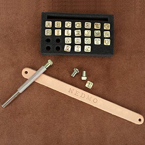 Yoption 27 Pieces Leathercarft Stamping Tool Set, 26 Letters Alphabet Stamps Steel Punch Tool 6mm+1 Stamping Handle for Leather Craft