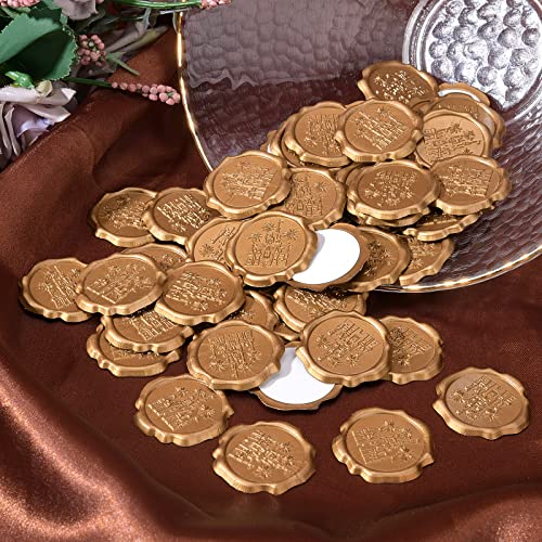 CRASPIRE 60pcs Adhesive Wax Seal Stickers Castle Fireworks Wax Seal Stamp Stickers Self Adhesive Gold Vintage Wax Seal Envelope Stickers for Wedding Invitation Cards Party Favors Craft Gift