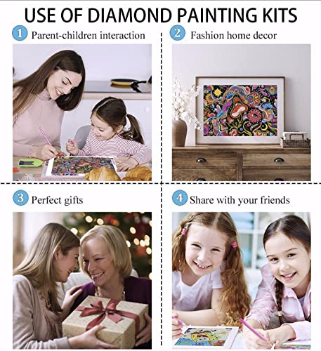 Mushroom Diamond Art Painting Kits for Adults - Trippy Full Drill Diamond Dots Paintings for Beginners, Round 5D Paint with Diamonds Pictures Gem Art Painting Kits DIY Adult Crafts 12x16inch