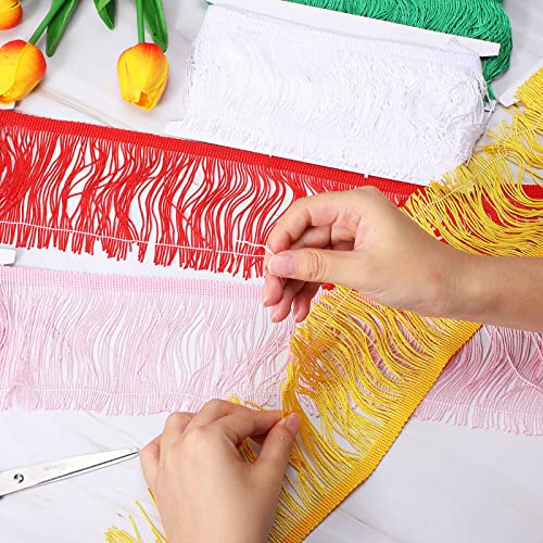 6 Rolls/12 Yards Fringe Trim Lace Polyester Tassel Trim Multi-Colored Fringe Tassel Trim Lace Trim Ribbon for Home Accessory DIY Sewing Crafts Clothing Curtains Decor (Bright Color, 4 Inch)