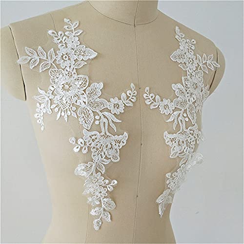 Mirror Pair Corded Lace Applique Embroidery Flower Leaf Ivory Lace Motif Wedding Dress DIY Accessories Lace Decoration