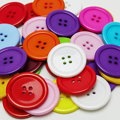 Chenkou Craft Mix Color Plastic Resin Circle Big Button 4 Holes DIY Craft Sewing 1" (25mm) Random 100pcs (Mix, 1"(25mm))