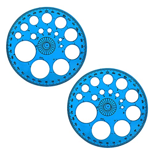 ZZHXSM 2 Pcs 360 Degree Circular Plastic Protractor Circle Maker Ruler Colorful Template, 15cm Blue