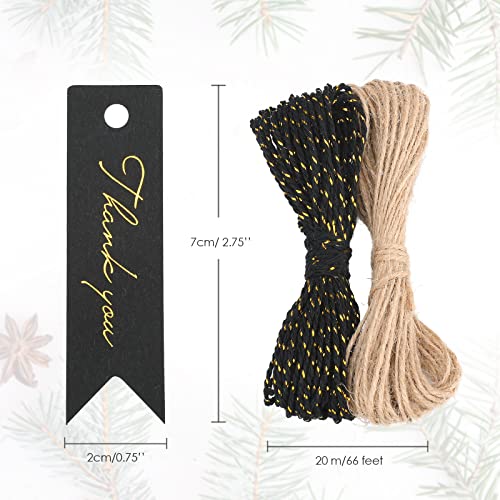 High-end Metallic Gold Thank You Tags, 100PCS 2.8'' x 0.8'' Gift Tags with String for Arts and Crafts,Gift Wrapping (Black)