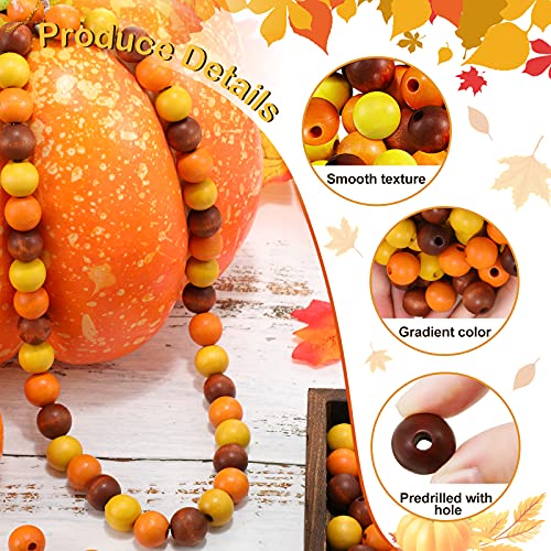 160 Pieces Thanksgiving Wood Beads Colorful Painted Fall Loose Beads Round Rustic Farmhouse Spacer Beads for Autumn DIY Beads Garland Crafts Making Home Party Decoration (Classic Colors)