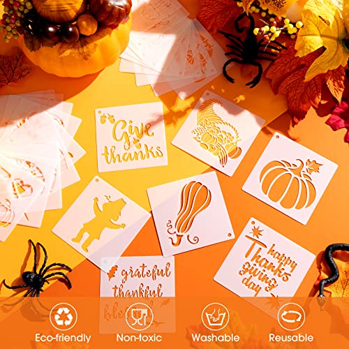 Marspark 60 Pieces Thanksgiving Stencils Fall Stencils for Painting on Wood Reusable Stencils Template for Wall DIY Art Craft Home Decor (Pumpkin Style)