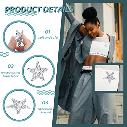 50 Pieces Star Iron on Patches Iron on Adhesive Star Patches Iron on Star Glitter Rhinestone Shiny Star Patche Appliques for Jeans Bag Pant Clothing Repair Decoration - Silver