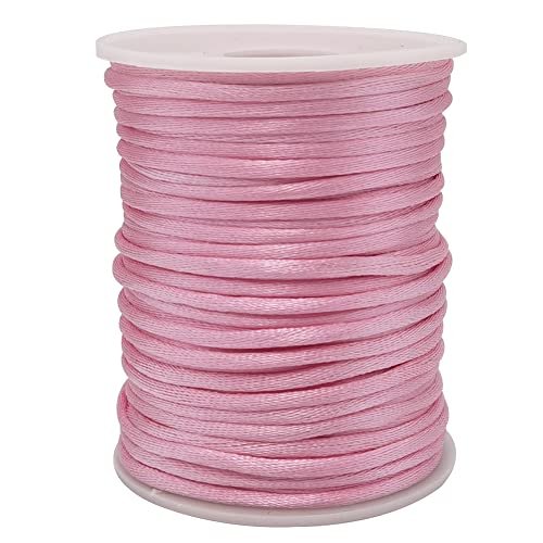 INSPIRELLE 3mm Lt Pink Satin Cord Rattail Silk Cord Chinese Knot Thread for Jewelry Making, 50 Yards Spool