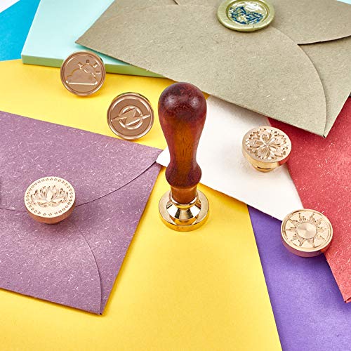 CRASPIRE Wax Seal Stamp Set 6pcs Sealing Wax Stamps 25mm Removable Brass Heads 2pcs Wood Handle Weather and Plant Pattern Series Retro Wax Sealing Stamp Kit for Letter Envelope Wedding Gift