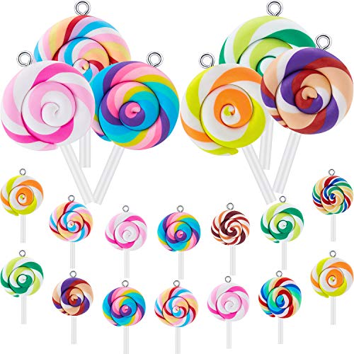 WILLBOND 30 Pieces Colorful Lollipop Charm Polymer Clay Candy Lollipops Pendant Charms Slime Charms for Phone Straps Key Bag Decor DIY Jewelry Making