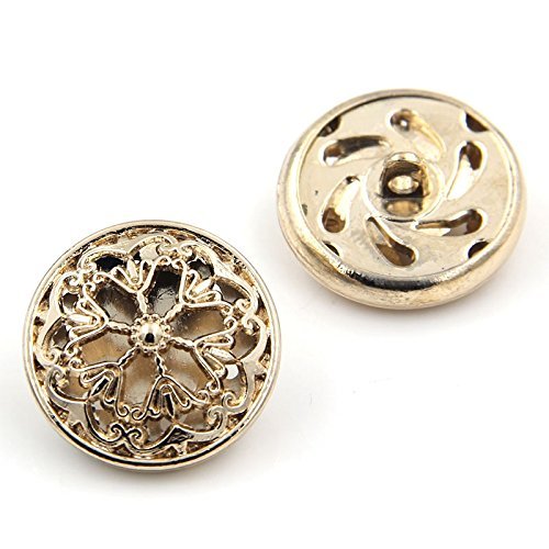 10PCS Clothes Button - Fashion Hollow Flower Metal Shank Round Shaped Metal Button Set Sewing Button (18mm, Gold)