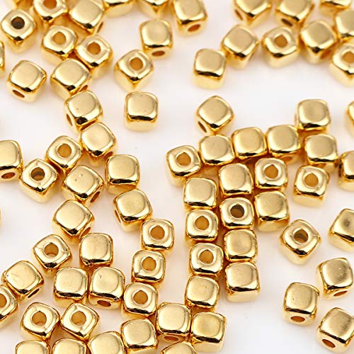 JGFinds Tiny, Small Square CCB Plastic Beads, 300 Pack, 4mm with 1.5mm Hole (Gold) - Spacer Beads for Jewelry Making, Mini Beads, Acrylic with Gold Filled Beads Look