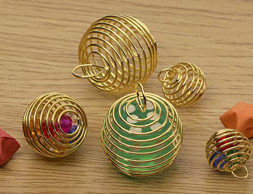 Shapenty 3 Sizes 15mm / 25mm / 30mm Silver Plated Spiral Bead Cage Pendants  Stone Holder for Necklace Jewelry Finding Making and Crafting, 30PCS (Gold)