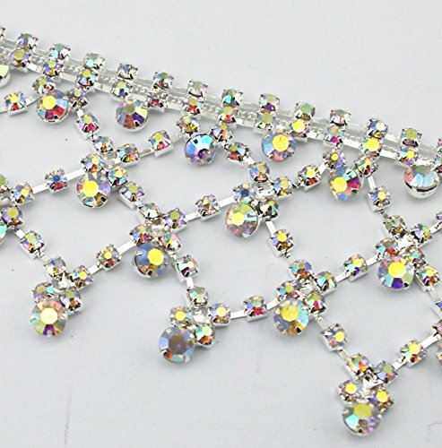 AEAOA 20 Inches 2-2/5" Width Stunning Crystal AB Rhinestone Chain Applique Costume Sewing Trims Applique Embellishment Wedding Dress Decoration (LZ212)