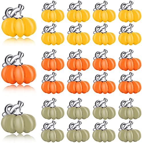 27 Pieces Thanksgiving Pumpkin Charms Autumn Pumpkin Pendant 3D Pumpkin Alloy Charms Jewelry DIY Making Accessory for Earring Bracelet Necklace (Yellow, Khaki, Orange Pumpkin with White Topper)
