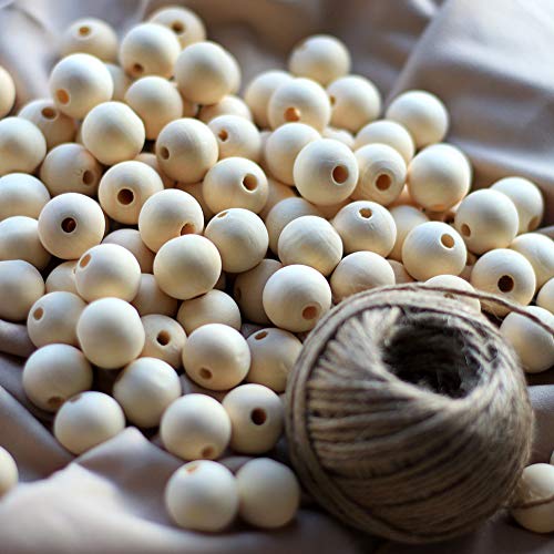 400pcs 20mm Unfinished Wooden Beads for Garland, Natural Wood Beads for Craft Making (with 25m Jute Twine & 25mCrystal Line)