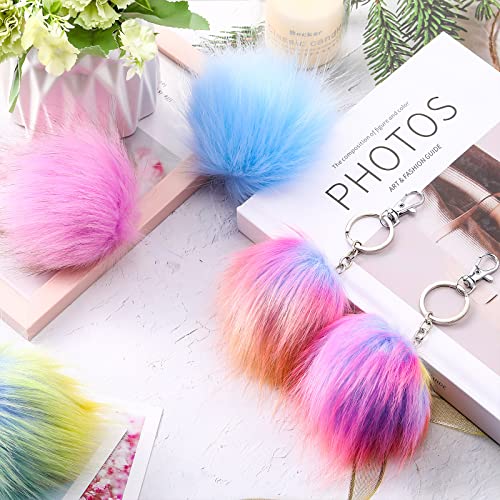 16 Pieces Faux Fur Pom Pom Ball DIY Fur Pom Poms for Hats Shoes Scarves Bag Pompoms Keychain Charms Knitting Hat Accessories (Mermaid Color)
