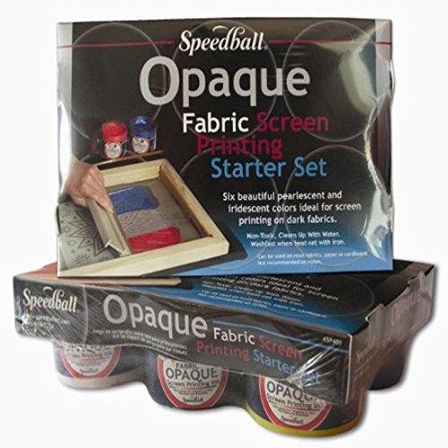 Speedball Fabric Screen Printing Ink Starter Set, Opaque, 6-Colors, 4-Ounce Jars, Silver, Raspberry, Blue Topaz, Citrine, Pearly White, and Black Pearl for T-Shirt and Silkscreen Printmaking