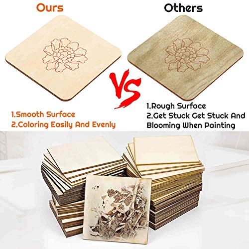 80Pcs Wood Burning Pieces, Selizo Wood Burning Kit with 4 x 4 Inch Unfinished Wood Squares Crafts Tiles Blank Wooden Slices for Wood Burning Coasters Painting Carving