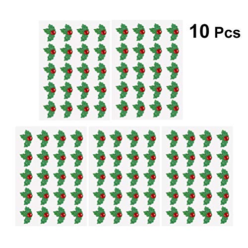Amosfun 10 Sheets/Pack Green and Red Christmas Holiday Holly Leaves Stickers DIY Christmas Decorative Stickers