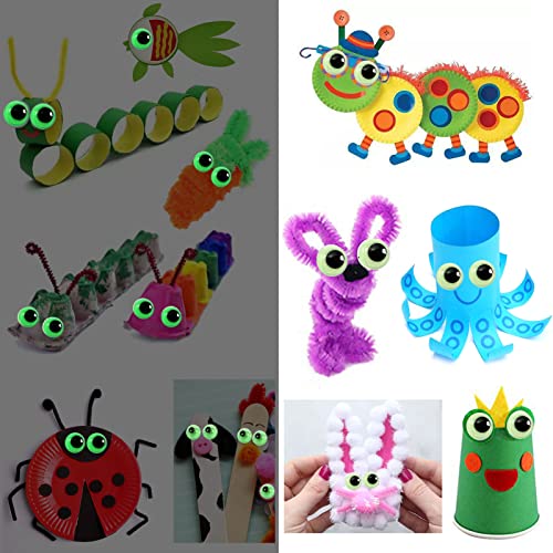 TOAOB 200pcs Glow in The Dark Wiggle Googly Eyes Self Adhesive Luminous Googly Eyes Assorted Sizes Plastic Sticker Eyes for DIY Crafts Scrapbooking Decoration