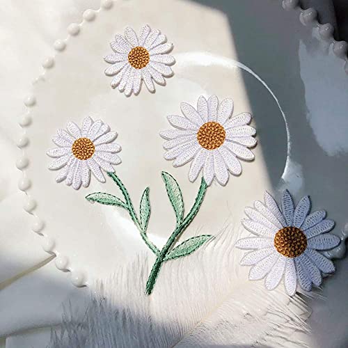6 pcs Daisy Embroidery Patches Flowers Floral Patches Iron On Patches Sew On Applique Patch for Clothes DIY Patches Sewing Accessories