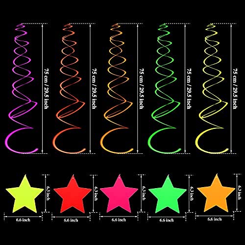 20 Pieces Neon Glow Party Supplies Set, Hanging Swirl Decorations, Neon Star Swirl Hanging Decorations for Neon Party Glow Party Ceiling Decorations