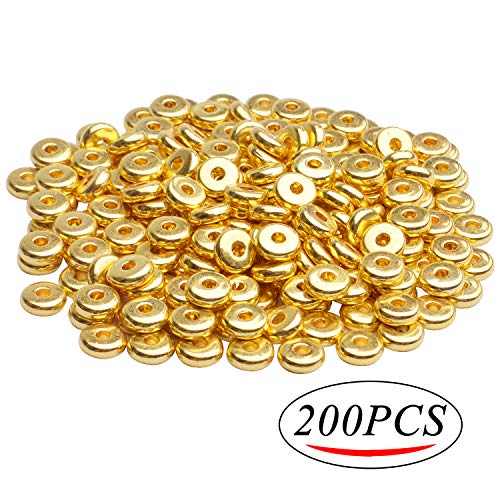 200pcs 8mm Flat Round Rondelle Spacer Beads Disc Spacers Loose Beads Jewelry Metal Spacers for DIY Bracelet Necklace Crafts,Gold