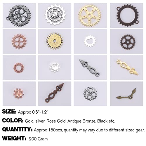 BigOtters 200 Gram Antique Steampunk Gear,Mix Steampunk Wheel Alloy Gear Pendants Charms for Crafting Jewelry Making