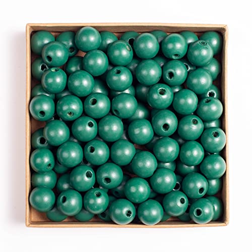 Decoendiy 100 Pieces Wood Beads for Crafts 16mm Colored Round Wooden Beads Natural Farmhouse Polished Spacer Loose Beads Wood Ball for Home Decor Jewelry Making DIY Crafting (Dark Green)
