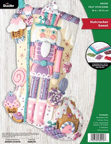 Bucilla Felt Applique Christmas Stocking Kit, 18" Nutcracker Sweet Felt Applique Stocking Kit, Perfect Craft Supplies for DIY Needlepoint Arts and Crafts, 89256E