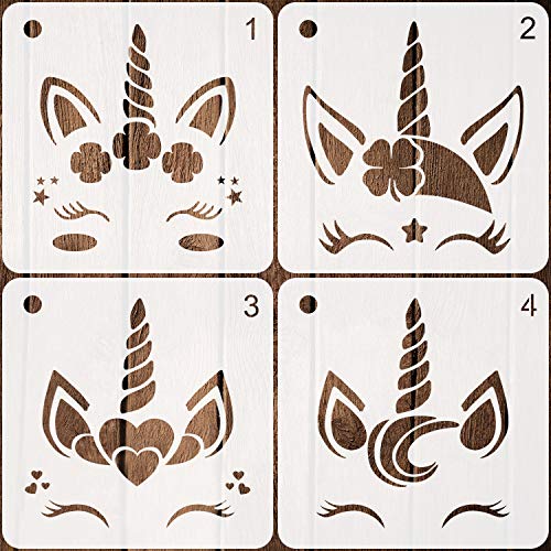 4 Pieces Unicorn Stencils Plastic Art Craft Stencils Reusable Unicorn Drawing Template for Painting on Walls Canvas Wood Furniture, 7.9 Inches