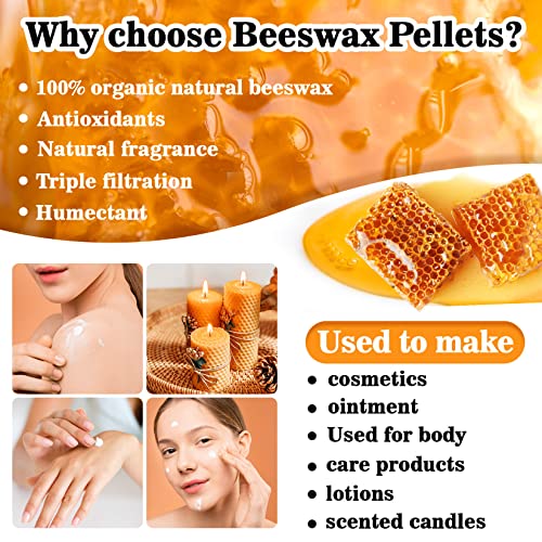 Organic Natural Beeswax Pellets - CARGEN 453g White100% Beeswax Pastilles Pure Bulk Bees Wax Pellets Food Grade for DIY Beewax Making Candles Skin Care Lip Balm Soap Lotion (1lb)