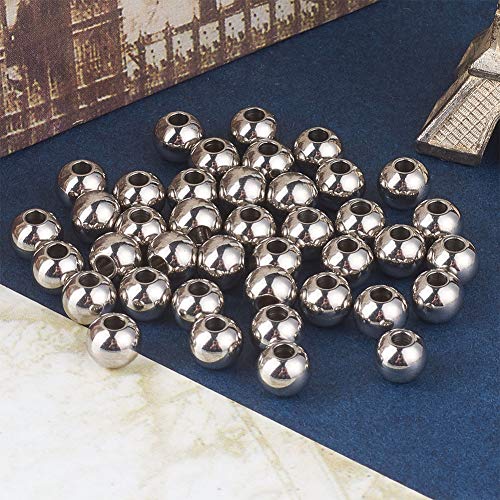 DanLingJewelry 100 pcs 6 mm Metal Spacer Beads 304 Stainless Steel Round Beads Tiny Smooth Beads for Necklaces, Bracelets and Jewelry Making(Stainless Steel Color,Hole: 2mm)