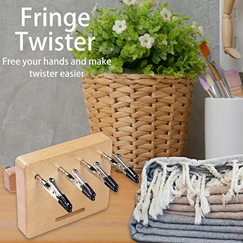 Fringe Twister for Quickly Twisting, 4 Clips Wood Cord Maker Tool, Yarn Fringe Twister for Weaving, Tassel/Rope Making Machine