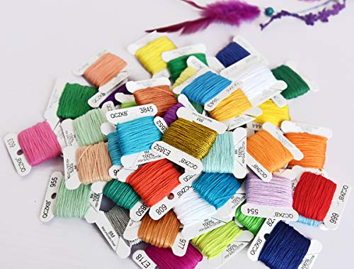 Rainbow Embroidery Floss String - Cross Stitch Thread- Friendship Bracelets Floss bobbins- Crafts Floss-50 Pcs 8m Mercerized Embroidery Floss bobbins Included of 2 pcs Metallic Embroidery Thread