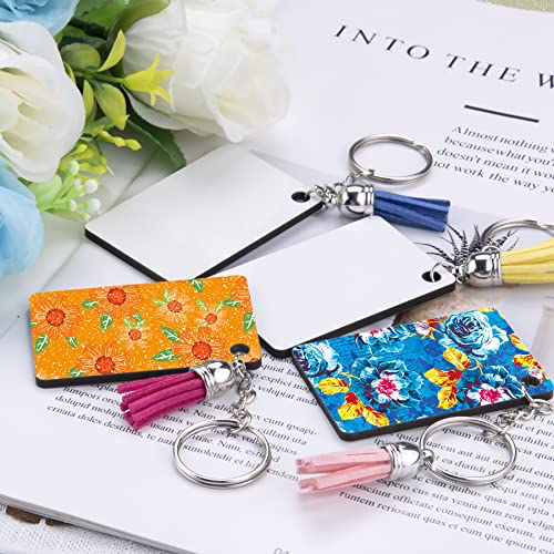 Duufin 200 Pieces Rectangle Sublimation Keychain Blanks Tassel Set Sublimation Blanks Double Side Heat Transfer Blanks Keychain Tassels MDF Blank Key Chain Ring Blanks for Sublimation DIY and Craft