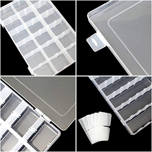 5 Pack Plastic Jewelry Organizer Box 18 Big Girds Clear Storage Organizer Case with Adjustable Dividers Jewelry Storage Container Multi Compartment Storage Box for Washi Tape, Bead, Gem, Rock