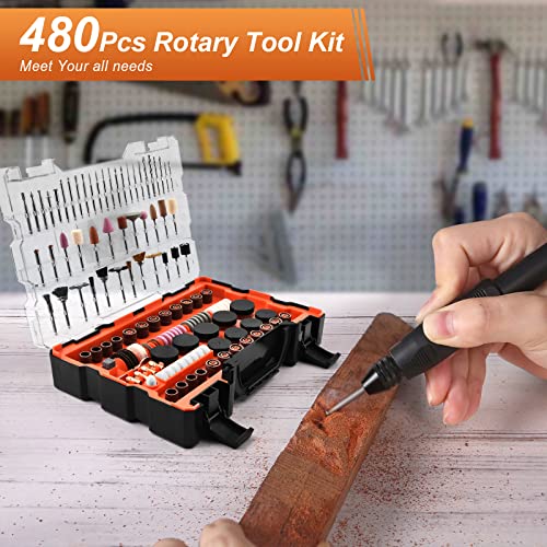 480Pcs Rotary Tool Accessories Kit, GOXAWEE 1/8 inch Shank Rotary Tool Accessory Set, Multi Purpose Universal Kit for Cutting, Drilling, Grinding, Polishing, Engraving & Sanding