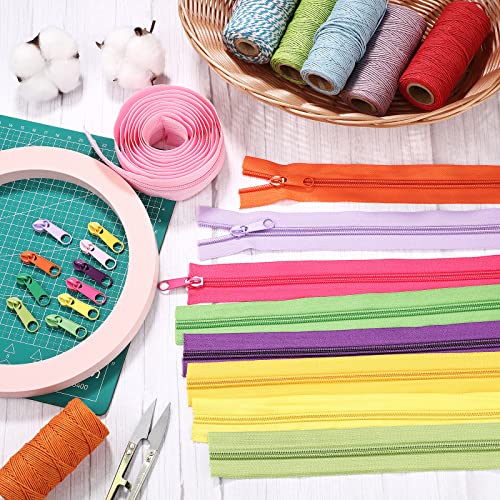 20 Yards Nylon Coil Zippers by The Yard with 30 Pieces Sliders Metallic Zipper Teeth DIY Long Zippers Bulk Kit for Tailor Sewing Craft Bag, #5 (Multi Colors)